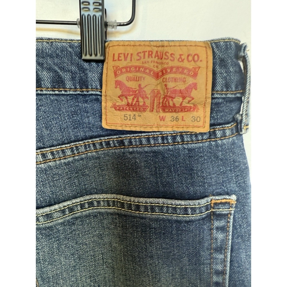 Levis 514 Mens Straight Leg Jeans 36 x 30 Medium‎ Wash Denim Whiskered Preppy - Picture 10 of 10